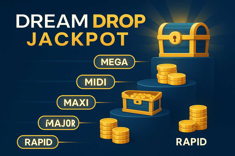 Infografica Dream Drop Jackpot con livelli Rapid Midi Maxi Major Mega